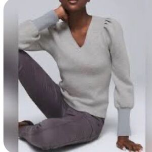 White House Black Market Light Gray V-Neck Sweater